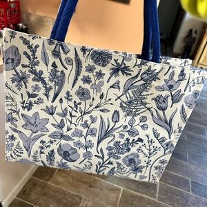 Floral Blue and White Tote Bag filled with goodies NWT
